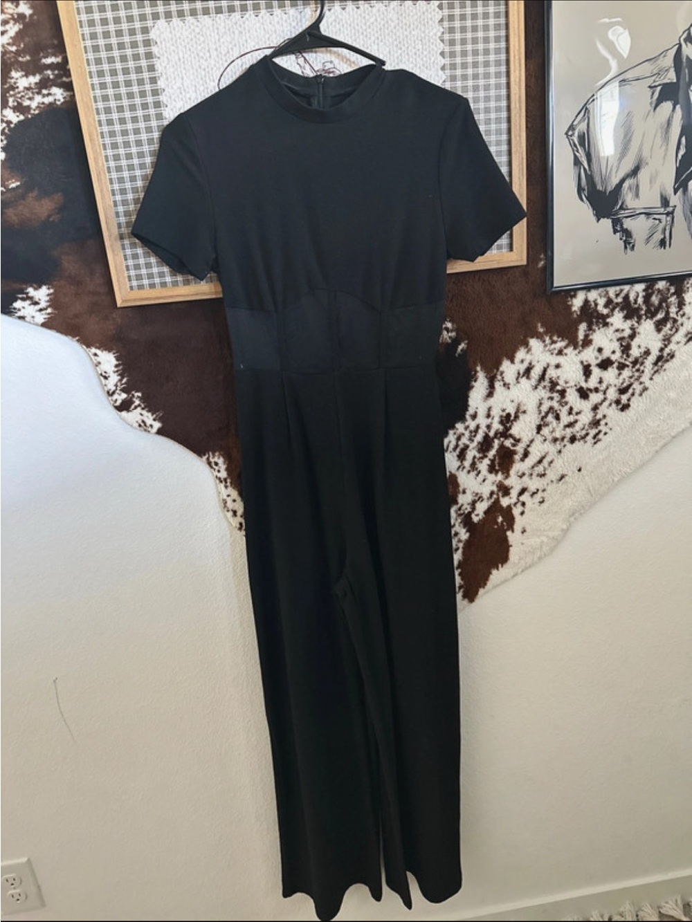Nasty Gal Black Short-Sleeve Wide-Leg Jumpsuit